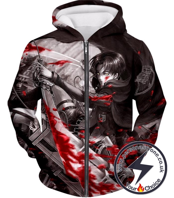 Attack on Titan Captain Levi Black and white Themed Zip Up Hoodie